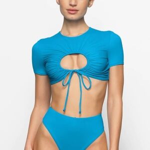 SKIMS Blue Gathered Swim Crop Top